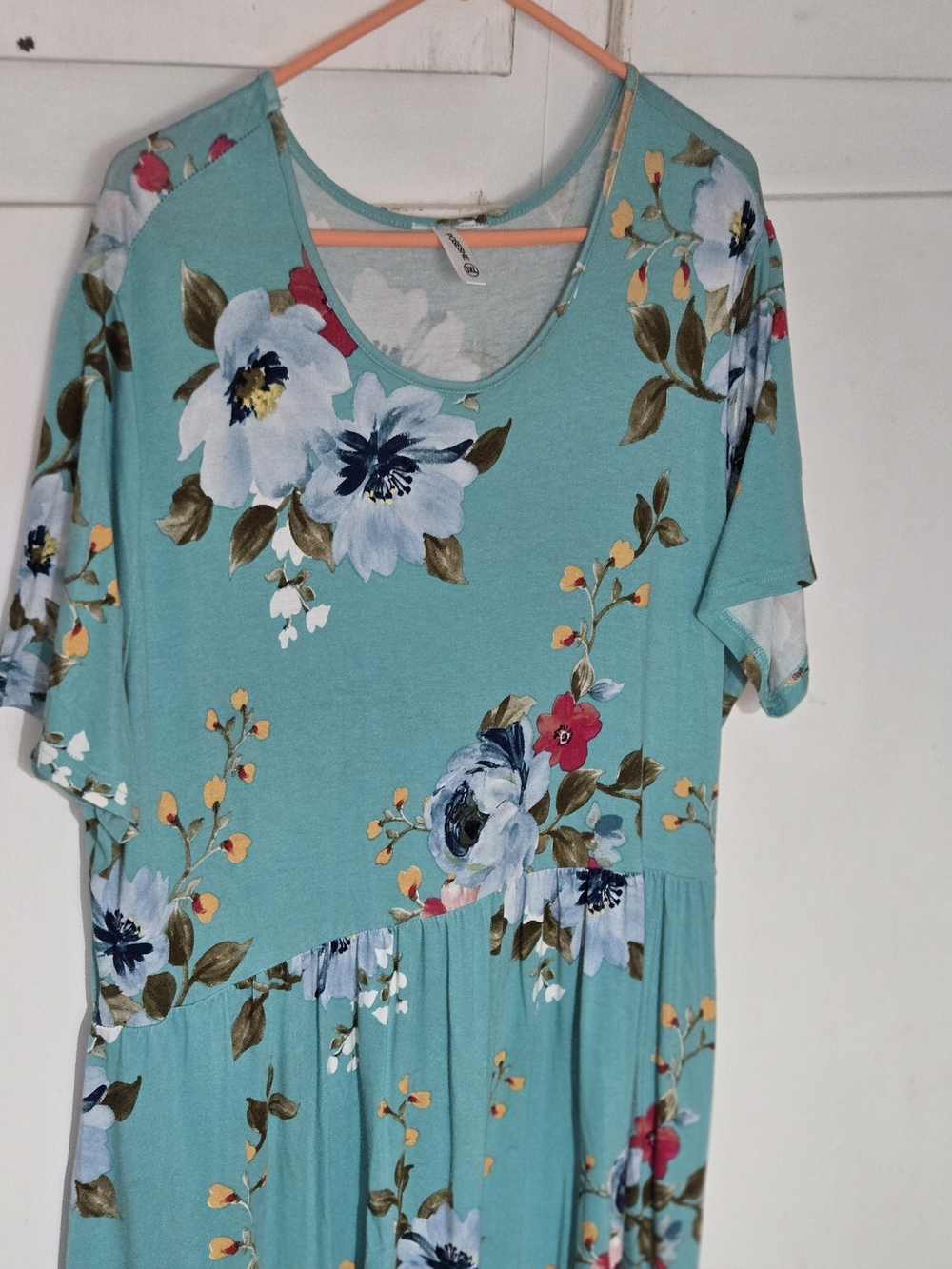 Women's Aqua Floral Maxi Dress with Scoop Neck